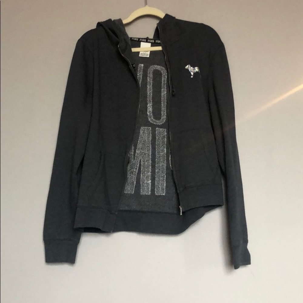 PINK gray zip up sweater